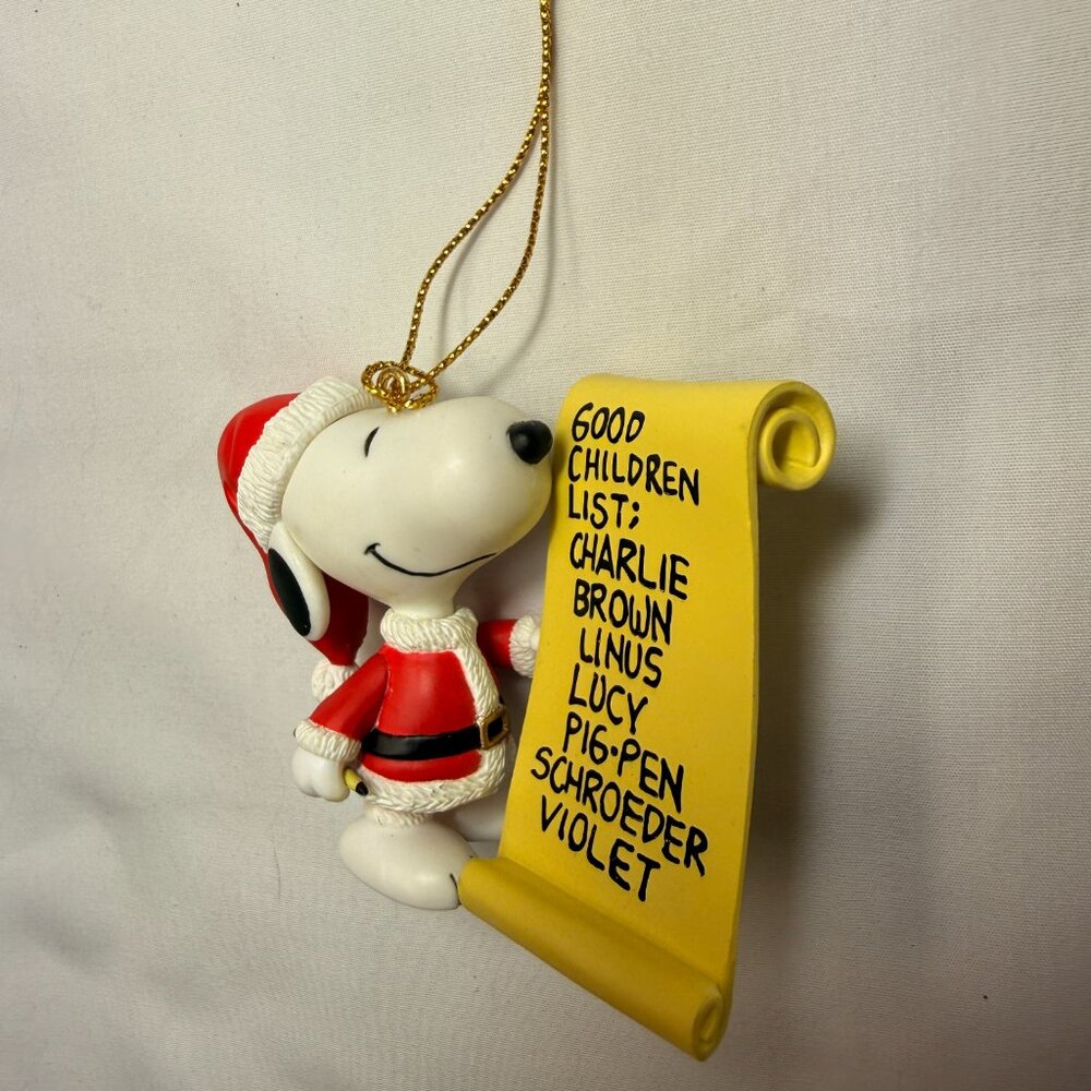 Kurt Adler Snoopy W/ Santa Hat &Good Children List Scroll Christmas Ornament